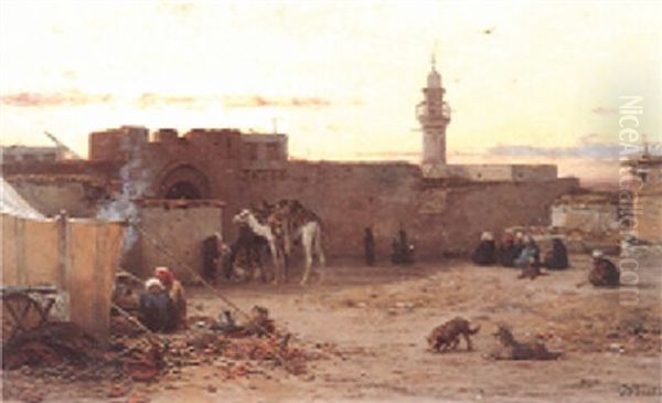 An Encampment By The Walls Of A North African Citadel Oil Painting by Willem De Famars Testas