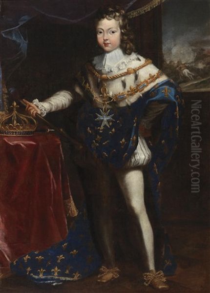 Portrait Of The Young King Louis Xiv In Coronation Robes Oil Painting by Henri Testelin