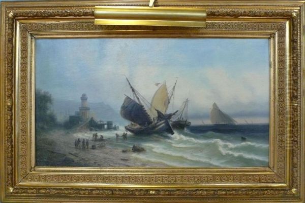 Skepp Vid Kust Vader. Oil Painting by Adolf Bredow