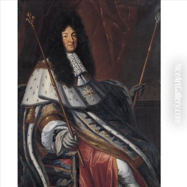 Portrait Of Louis Xiv, Seated, Three Quarter Length, Dressed In Robes Of State Oil Painting by Henri Testelin