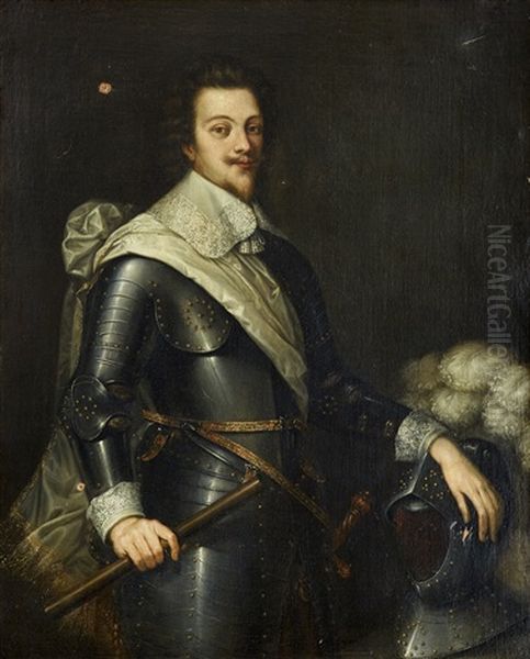 Portratt Av Man I Rustning, Tidigare Kand Som Jean Louis De Nogaret De La Valette, Duc D'epernon (1554-1642) - Knabild Oil Painting by Louis Testelin