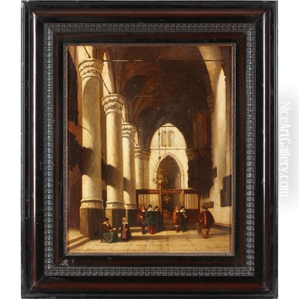 Church Interior Oil Painting by Jan Baptiste Tetar van Elven