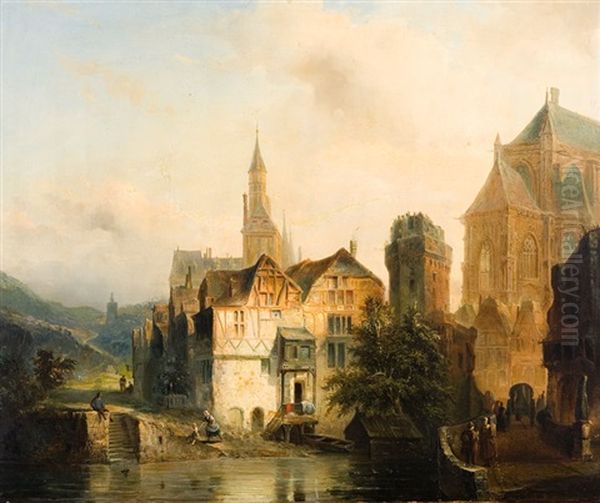 Eglise Pres De La Riviere Oil Painting by Jan Baptiste Tetar van Elven