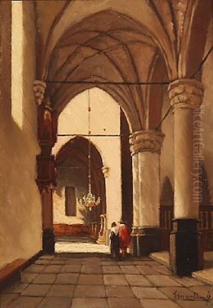 Monastery Interior Oil Painting by Jan Baptiste Tetar van Elven