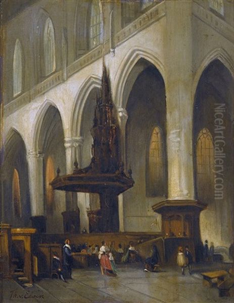 Kircheninterieur Mit Betenden Oil Painting by Jan Baptiste Tetar van Elven