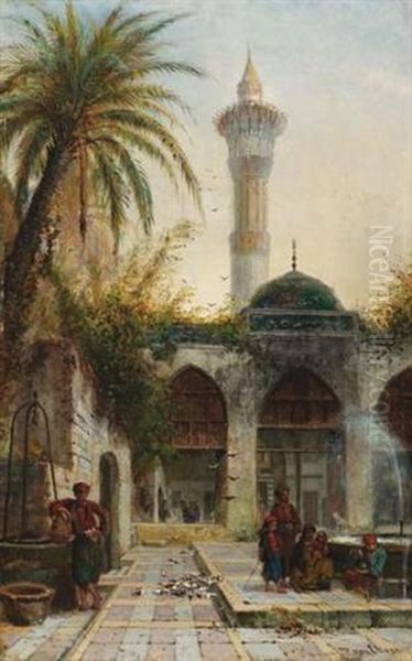 A L'ombre Du Minaret Oil Painting by Jan Baptiste Tetar van Elven