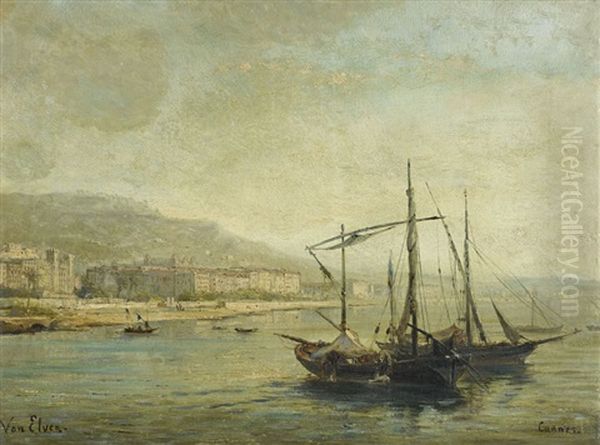 View Of Cannes Oil Painting by Paul Constantin Dominique Tetar van Elven