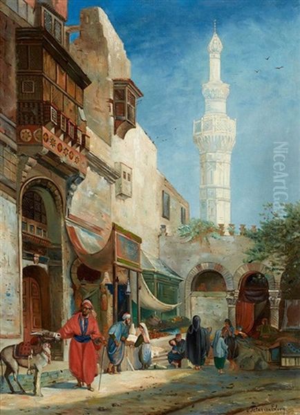 Vue D'un Marche Au Caire Oil Painting by Paul Constantin Dominique Tetar van Elven