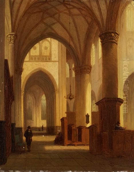 Kircheninterieur Mit Figurenstaffage Oil Painting by Paul Constantin Dominique Tetar van Elven