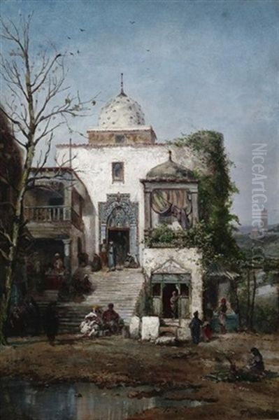 Sidi Bu Said. Geschaftiges Treiben Im Hofe Eines Tunesischen Palastes Oil Painting by Paul Constantin Dominique Tetar van Elven