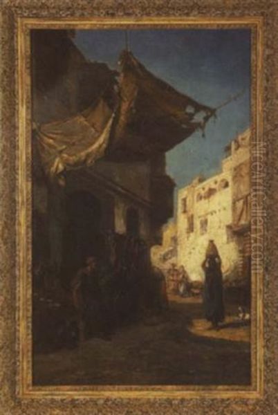 Arabian Bazaar Oil Painting by Paul Constantin Dominique Tetar van Elven