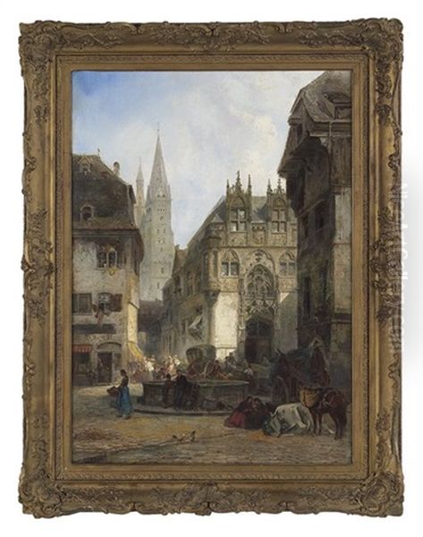 Busy Morning On The Square Oil Painting by Pierre (Henri Theodore) Tetar van Elven