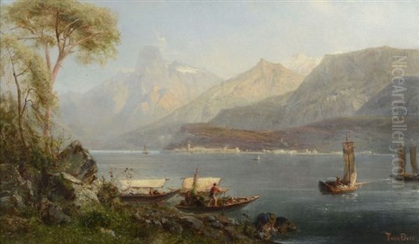 Bord De Lac En Italie Oil Painting by Pierre (Henri Theodore) Tetar van Elven