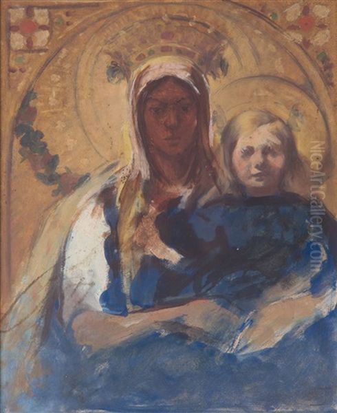 Madonna With Child Oil Painting by Wlodzimierz Tetmajer