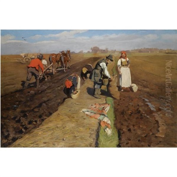 Orka, Wiosna (ploughing, Spring) Oil Painting by Wlodzimierz Tetmayer