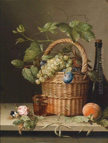 Stillleben Mit Weidenkorb, Fruchten Und Einer Rose Oil Painting by Moritz Tettelbach