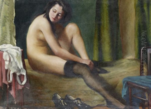 Kvinna I Sin Boudoir Oil Painting by Karoly Teuchert