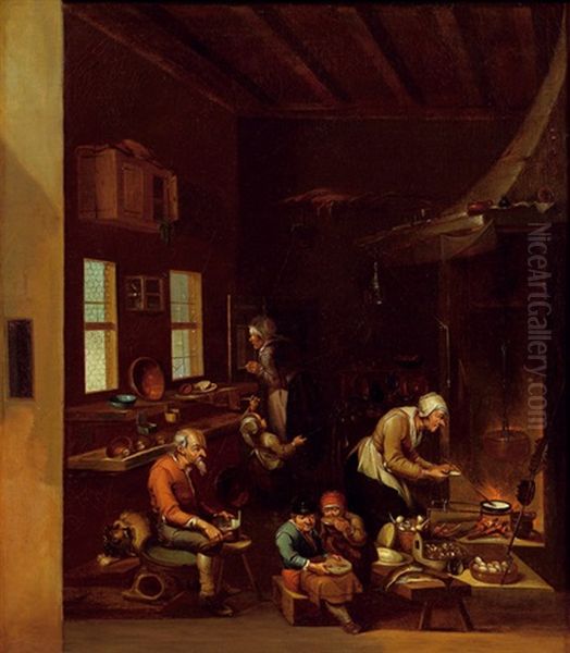 Beim Abendmahl Am Offenen Feuer Oil Painting by Franz-Joseph (Weber) Textor