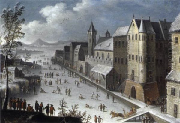 Eisvergnugnen In Einer Stadt Oil Painting by Franz-Joseph (Weber) Textor