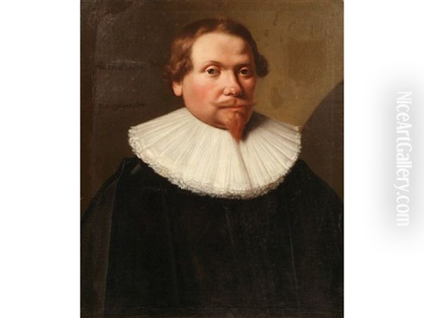 Portrait Of A Gentleman Wearing A White Lace Collar Oil Painting by Jan Van Teylingen