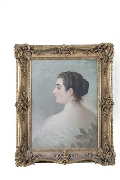 Portrait Of Lady James Douglas (nee Hennessey) In Profile Oil Painting by Henry Jones Thaddeus