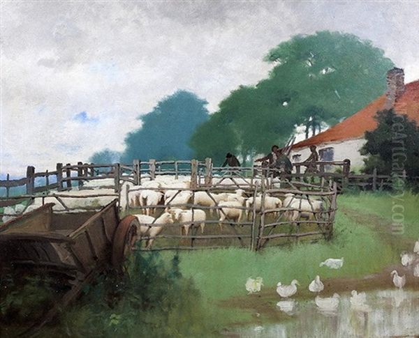 The Sheep Pen, Brittany Oil Painting by Henry Jones Thaddeus