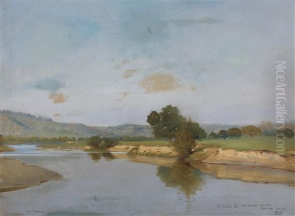 A River Landscape Oil Painting by Henry Jones Thaddeus