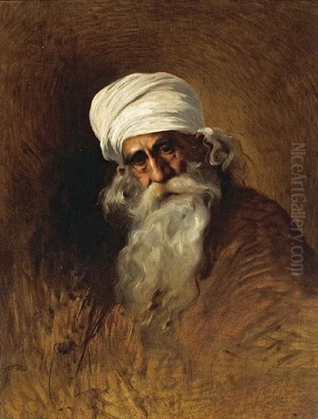 A Portrait Of An Arab Patriarch Oil Painting by Henry Jones Thaddeus