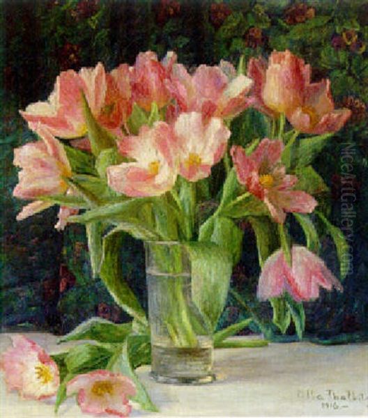 Tulips In A Glass Vase by Ella Thalbitzer