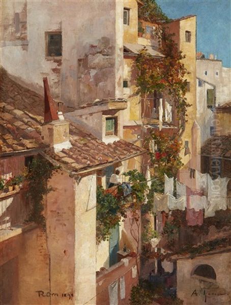 View Of A Courtyard In Rome Oil Painting by Adolf Gustav Thamm