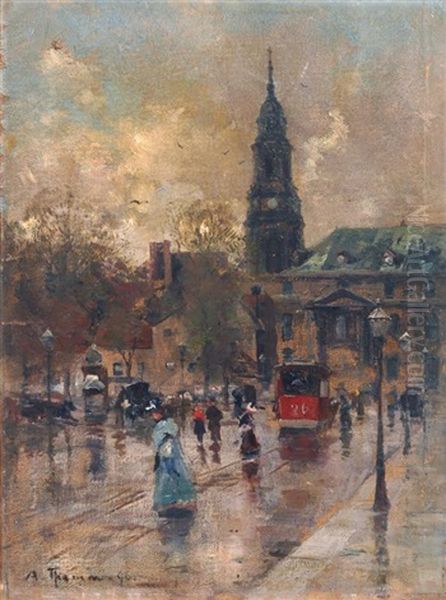 Die Kreuzkirche Vor Dem Brande Oil Painting by Adolf Gustav Thamm