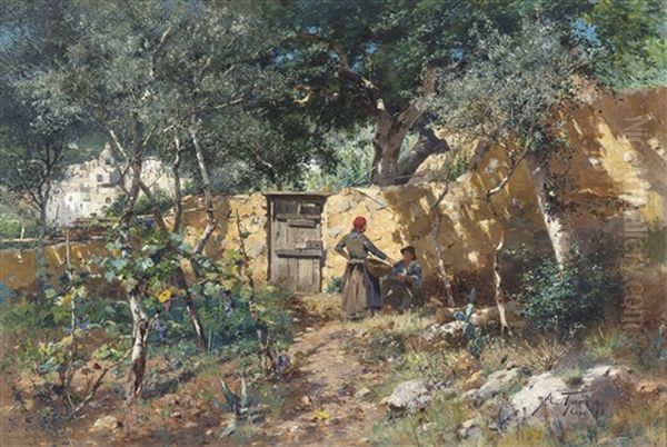 Summer Day In Capri (1893) Oil Painting by Adolf Gustav Thamm