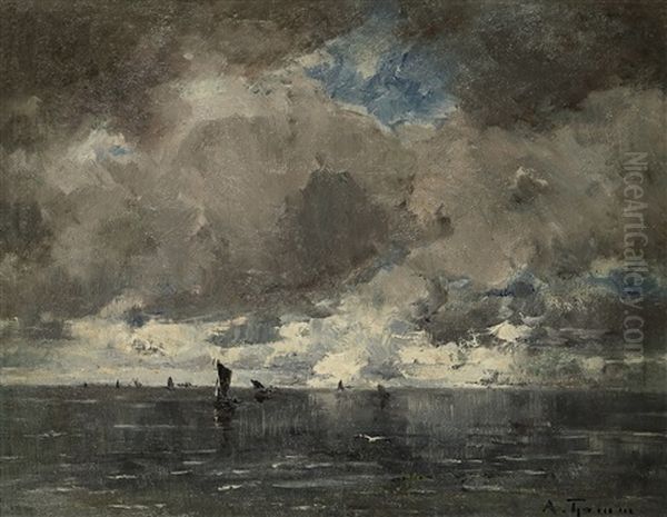 Segelboote Bei Bewolktem Himmel Oil Painting by Adolf Gustav Thamm