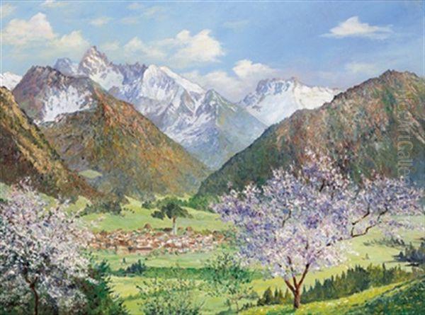 Blick Auf Obersdorf Im Fruhling Oil Painting by Walter Thamm