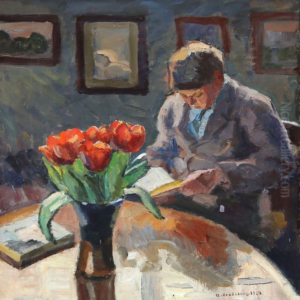 Reading Boy Oil Painting by Axel Bredsdorff