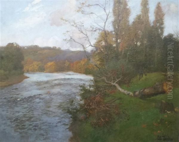 Romantiskt Landskap Med Byggnader Och Figurer Oil Painting by Frits Thaulow