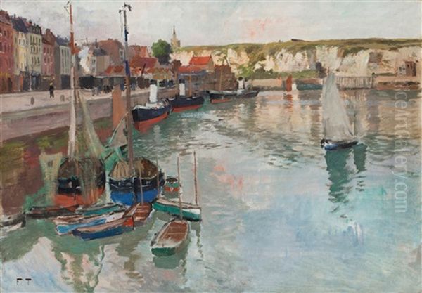 Romantiskt Landskap Med Byggnader Och Figurer Oil Painting by Frits Thaulow