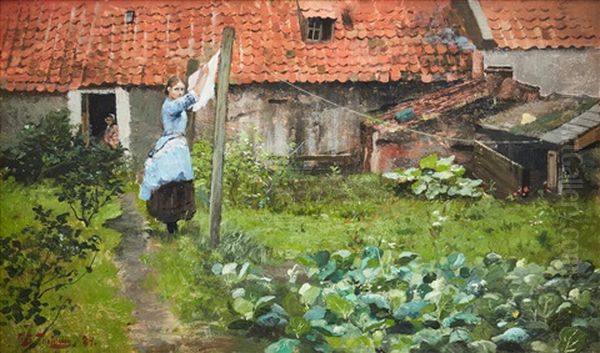 Woman In A Garden Oil Painting by Frits Thaulow