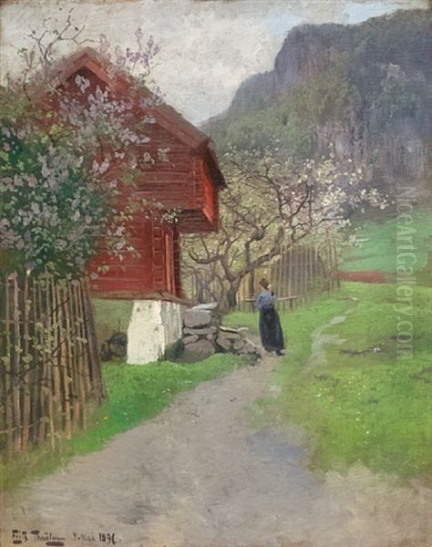 Stabbur I Asker Oil Painting by Frits Thaulow