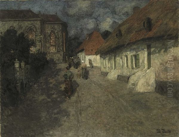 Midnight Mass Oil Painting by Frits Thaulow