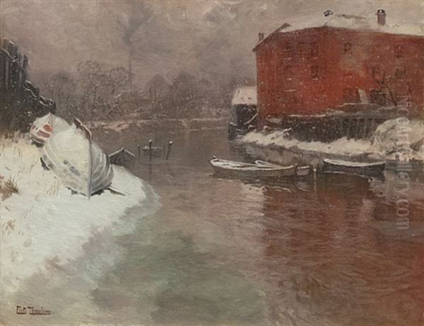 Vinter Ved Akerselven Oil Painting by Frits Thaulow