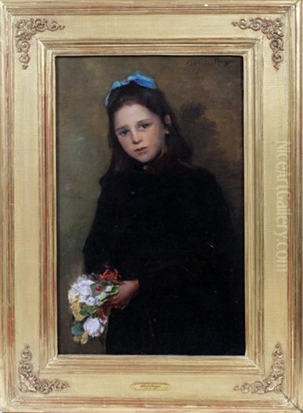 Girl With Flowers Oil Painting by Abbott Handerson Thayer