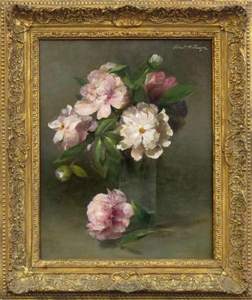 Peonies Oil Painting by Abbott Handerson Thayer