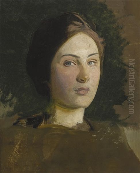 Portrait Of The Artist's Daughter Oil Painting by Abbott Handerson Thayer