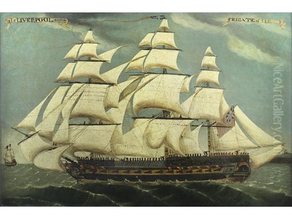 A Liverpool Frigate Oil Painting by  The Liverpool Ribbon Artist