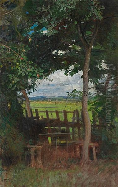 Freisitz Im Garten Unter Apfelbaumen Oil Painting by Max Thedy