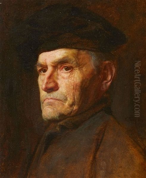 Portrait Of An Old Man Oil Painting by Max Thedy