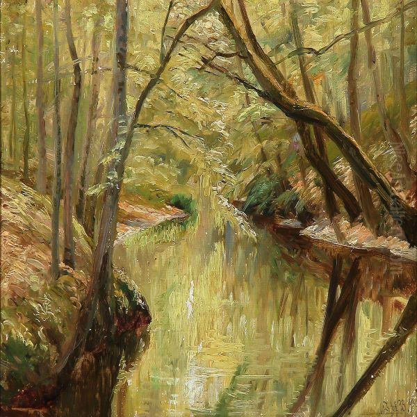 Spring Day In A Forest Oil Painting by Johan Ulrik Bredsdorff