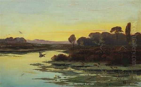 Landscape Near Eppendorf At Sun Set Oil Painting by John Theele