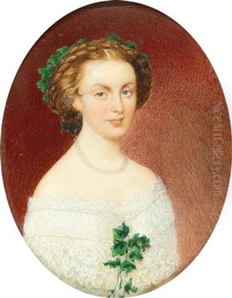 A Portrait Of A Lady With Braided Hair And Ivy In It Oil Painting by Albert Theer